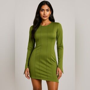 Micas Olive Green Mini Dress NWT – Long Sleeve Asymmetrical Hem